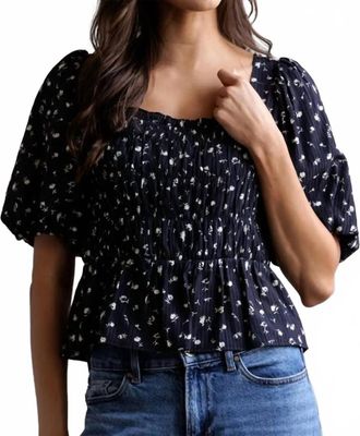 Mint Melissa Pleated Puff Sleeve Top In Blue