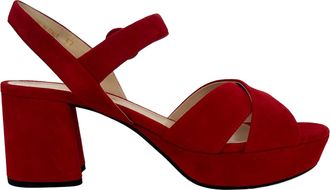 Prada Prada Crisscross Block Heels in rood su&egrave;de