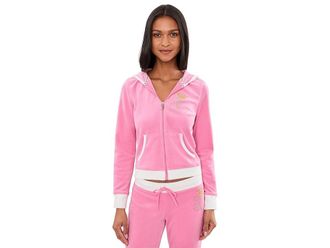 Juicy Couture Heritage Rib Trim Kangaroo Pocket Track Jacket Womens Sweatshirt Hot/Hot : LG (US 10-12)
