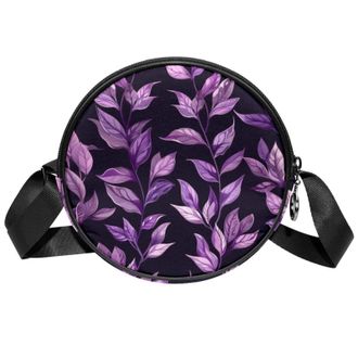 Generic Circle Crossbody Bag for Women, Tropical Leaves Small Sling Bag Daypack with Zipper Adjustable Shoulder Straps Casual Ladies Girls Round Purse