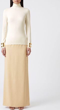 Elisabetta Franchi Long-Sleeved Turtleneck Top in Jersey with an Asymmetric Hem