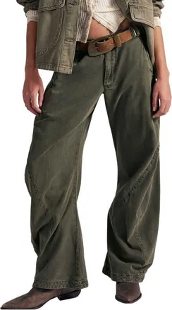 Free People Spotlight Washed Barrel Leg Trousers in Dusty Olive at Nordstrom, Size 10