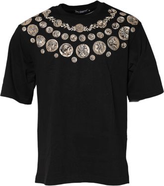 Dolce & Gabbana Black Coin Print Cotton Crew Neck Mens T-shirt