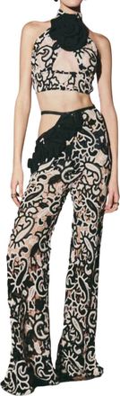 Lace Large Rose Top In Vanilla-Black