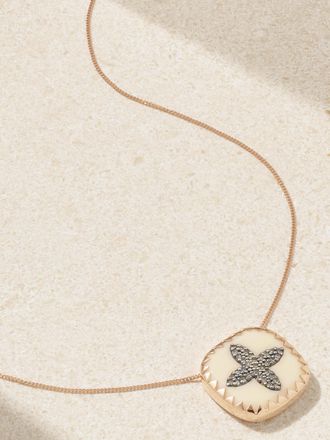 Pascale Monvoisin Collana In Oro 14 E 9 Carati E Resina Con Diamanti Bowie - Crema