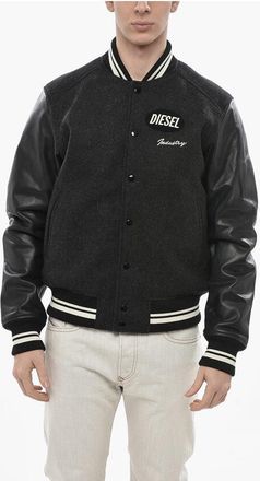 Diesel Wool-Blend Bomber Jacket J-BULC-MIX-OUT with Leather Sleeves size 46