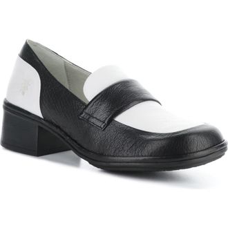 FLY London Elam Block Heel Loafer in Black/White at Nordstrom Rack, Size 8-8.5Us / 39Eu