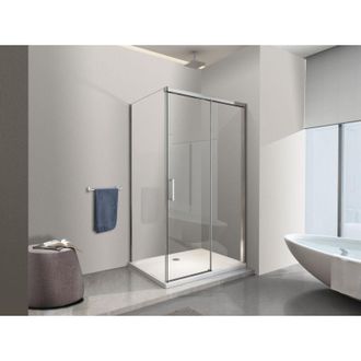 Nala Nala - Mampara De Ducha Con Panel Fijo Lateral Y Puerta Frontal Con Cierre Amortiguado Soft Close H200 8mm Marco Cromo Brillante Cm 100(98-100 )x160(1