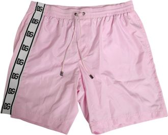 Dolce & Gabbana Pink Nylon Logo Side Stripe Beachwear Men Mens Swimwear