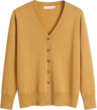 Generic Ladies Solid Tone Buttoned Mercerized Cotton Loose Sweater with Cardigan Jacket Thermal for Woman (Orange, M)