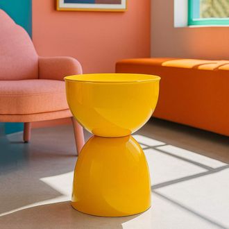 Dmora Mesa De Centro Gorkha, Forma Redonda, Color Amarillo, Estructura Tono Mostaza, 33x50x33h Cm Amarillo Mostaza