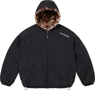 SUPREME Faux Fur Reversible Hooded Track Jacket Black SS25J67-BLACK