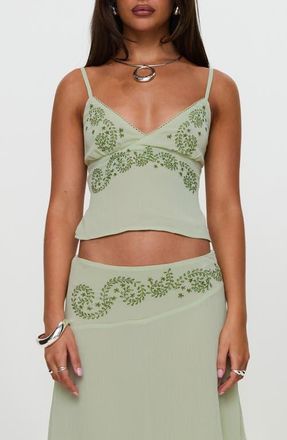 Princess Polly Pappilion Embroidered Open Back Chiffon Camisole in Green at Nordstrom, Size 10
