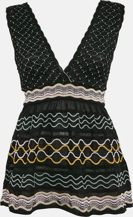 M Missoni Black Patterned Knit V-Neck Flared Top