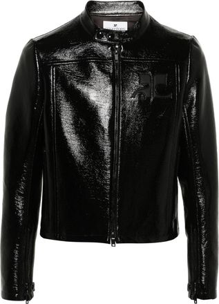 Courrèges logo-appliqué high-shine jacket - men - Cotton/Polyurethane/Elastane/Cupro - 46 - Black