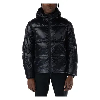 A|X Armani Exchange Winter Jackets, male, Black, Size: XL Hooded Full-Zip Puffer Jacket