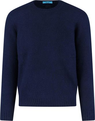 Drumohr Navy Blue Wool Sweater with Ribbed Finishes