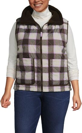 Lands End Plus Size High Pile Fleece Reversible Mixed Media Vest in Rich Coffee/brown Check at Nordstrom, Size 1X