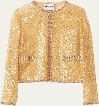 Miu Miu Sequined Crystal Cropped Jacket