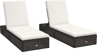 OUTSUNNY Rattan Sun Loungers Set of 2, Recliner Chairs, Adjustable Back, Brown