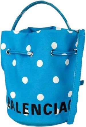 Balenciaga Pre-owned Bucket Bags, female, Blue, Size: ONE SIZE Pre-owned Wheel XS Drawstring Bucket Tote and Shoulder Bag