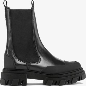 Ganni Black Cleated Mid Chelsea Boots in - Size 10 Recycled Leather