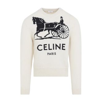 Celine Cashmere Knitwear, male, White, Size: XL Crewneck Sweater in Cashmere