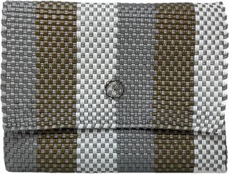 Lola's Bag Womens Woven Stripe Long Metal Strap Crossbody Bag In Silver/gold