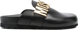 Moschino logo-plaque leather mules - women - Calf Leather/Calf Leather/Rubber - 40 - Black