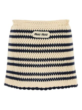 Miu Miu Gehaakte gestreepte mini-rok - Beige