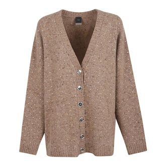 Pinko Cardigans, female, Beige, Size: XS Neutral Wool Blend Sweater Aw25
