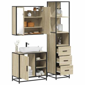 Berkfield Home 3 Piece Bathroom Furniture Set Sonoma Oak Engineered Wood in Brown