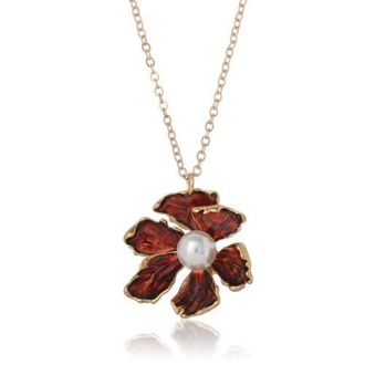 BCBGeneration Gold-Tone Floral Pendant Necklace with Pearl Detail in Burgundy at Nordstrom