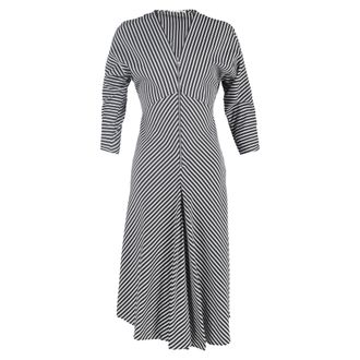 Maje Rava gestreepte twill midi-jurk in zwarte viscose