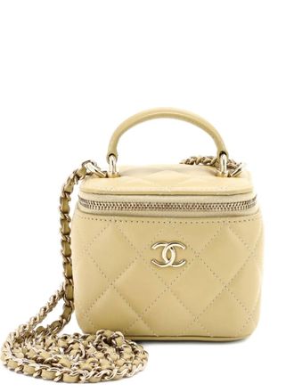 Chanel Classic Top Handle Vanity Case with Chain Quilted Lambskin Mini crossbody bag - Beige