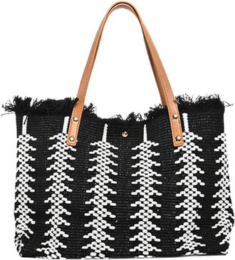 Generic Woven Canvas Tote Bag with Fringe Detailing Premium Cotton Construction for Daily Commuting and Shopping Use (Black, 18.90 &times; 5.12 &times; 11.81 in)