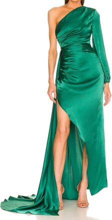Michael Costello Heather One Shoulder Gown In Green