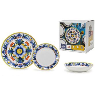 Trade Shop TrAdE Shop Traesio - Set Servizio Di Piatti In Porcellana 18 Pz Decorazione A Fiore Classica Maiolica Da Tavola