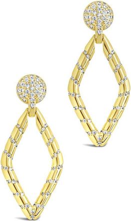 Sterling Forever Cz Geometric Diamond Drop Stud Earrings