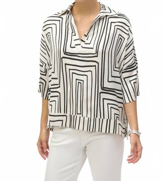 Joseph Ribkoff Satin Geometric Print Boxy Top In Cream/black
