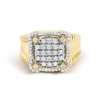 House of Brilliance Mens 14K Yellow Gold Plated Sterling Silver 1.0 Cttw Diamond Square Motif Band Ring