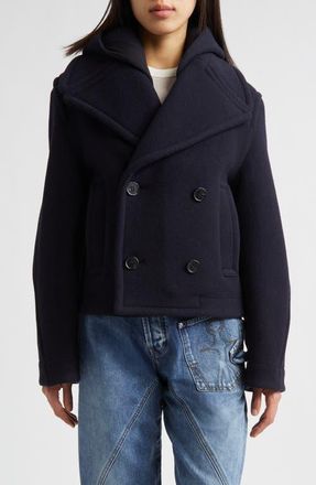 J.W.Anderson Crop Double Face Wool Peacoat with Removable Hood in Navy at Nordstrom, Size Small