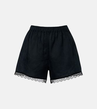 Ganni Shorts de lino con encaje