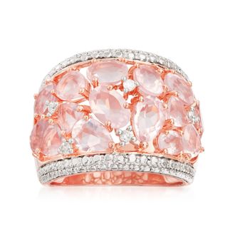 Ross-Simons Rose Quartz Dome Ring With Diamonds in 18kt Rose Gold Over Sterling