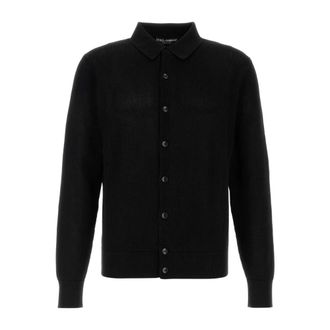 Dolce & Gabbana Casual Shirts, male, Black, Size: L Black Mesh Cardigan Shirt