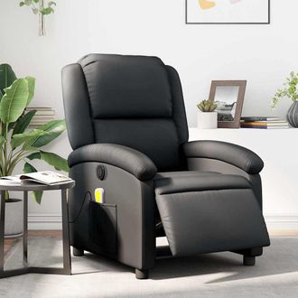 vidaXL Vidaxl - Sill&oacute;n Reclinable De Masaje El&eacute;ctrico Cuero Aut&eacute;ntico Negro