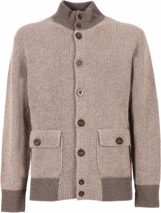 Ballantyne Bomber Cardigan - Heren - Vesten - Beige - XL - Truien & Vesten