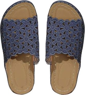 Generic Womens Beach Slope Heel Slippers Hollow Casual Slippers Slope Bottom Shoes Sandals 3g Slide Sandal (Navy, 6.5)