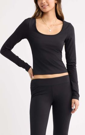 BP. Deep Scoop Neck Long Sleeve Tee in Black at Nordstrom, Size Xx-Small