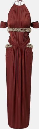 New Arrivals Abito lungo con cut-out e cristalli